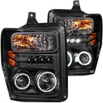 ANZO 111168 2008-2010 Ford F-250 Projector Headlights w/ Halo Black (CCFL)