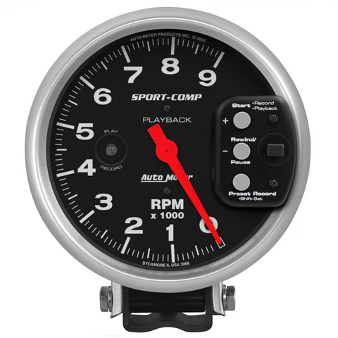 AutoMeter 3966 Sport-Comp 5 inch 9000 RPM Pedestal Mount Tachometer w/ RPM Playback