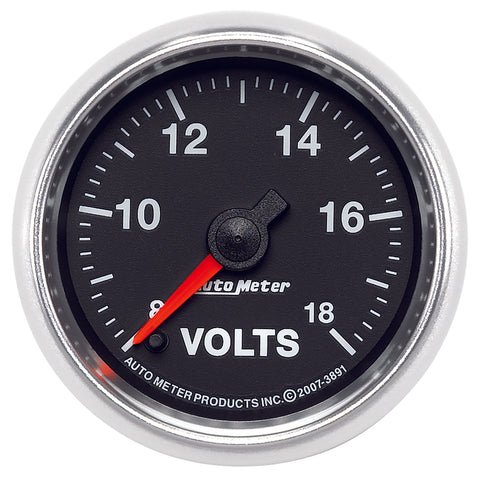 AutoMeter 3891 GS Series 2-1/16in Voltmeter 18V Electrical Gauge Full Sweep