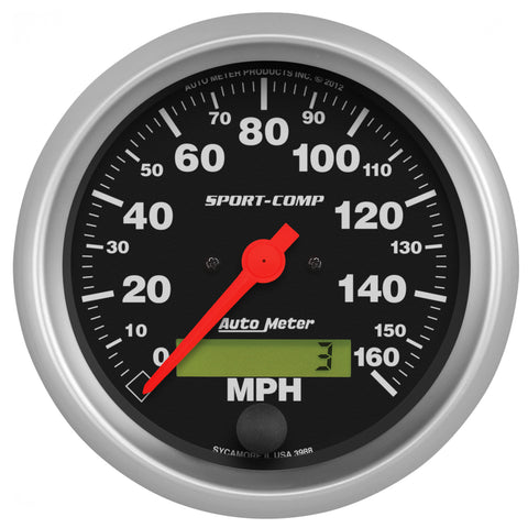 AutoMeter 3988 Sport-Comp 3-3/8 inch 160 MPH Electronic Speedometer Gauge