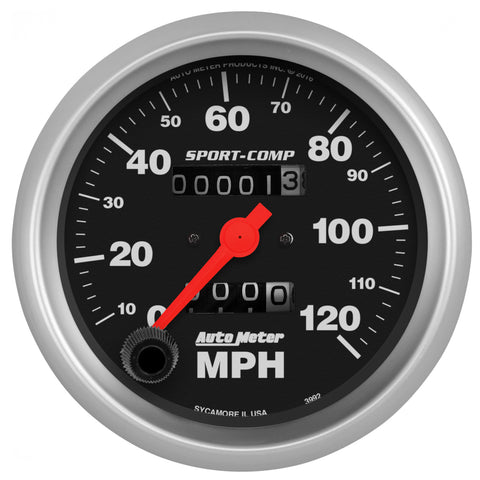 AutoMeter 3992 Sport-Comp 3-3/8 inch 120 MPH Mechanical Speedometer