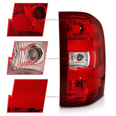ANZO 311303 2007-2013 Chevy Silverado Taillight Red/Clear Lens (OE Replacement)