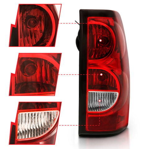 ANZO 311302 2004-2007 Chevy Silverado Taillight Red/Clear Lens w/Black Trim (OE Replacement)